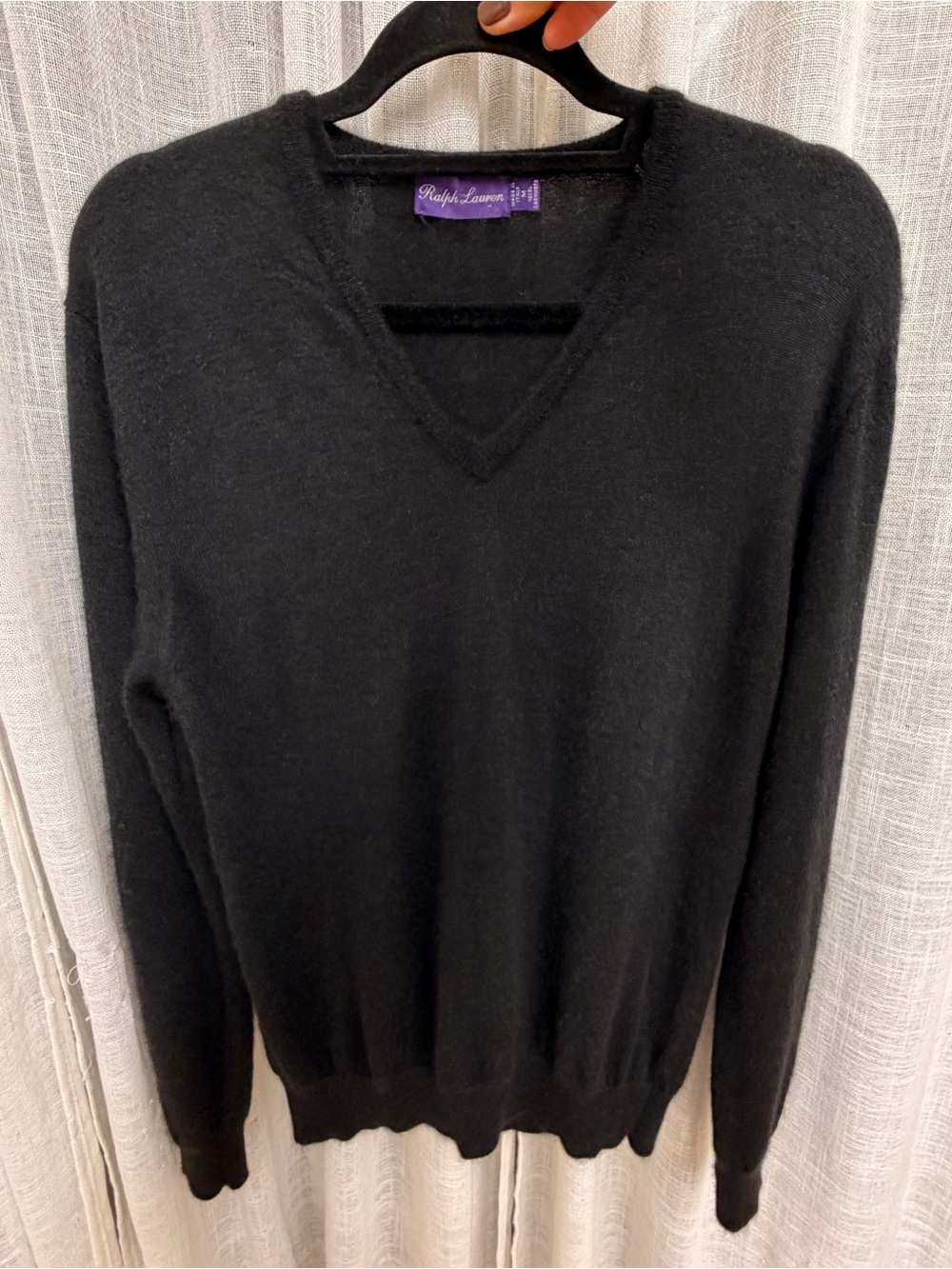 Ralph Lauren Men’s Black V-Neck 100%Cashmere Sweater Purple label